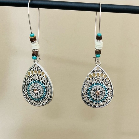 New Boho Hollowed Out Water Drop Shaped Vintage Feel Sundial Inspired Earrings - Picture 1 of 7